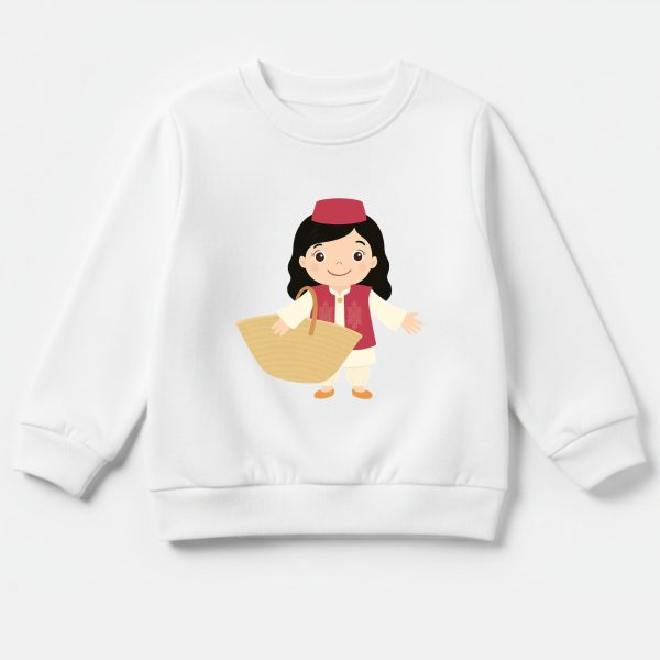 Sweatshirt Enfant - Fille Tunisienne en Tenue Traditionnelle Rose