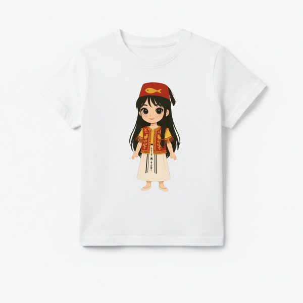 T-shirt Enfant Tunisien - Fille en Tenue Orientale Rouge et Or