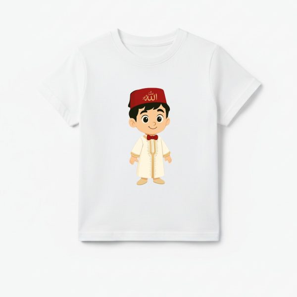 T-shirt Enfant Tunisien - Garçon en Jebba Beige Traditionnelle