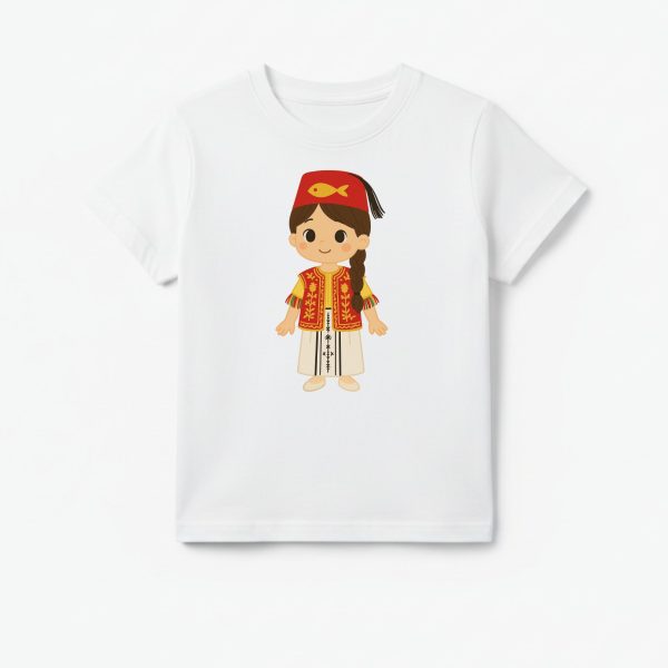 T-shirt Enfant Tunisien - Fille en Costume Folklorique Orange