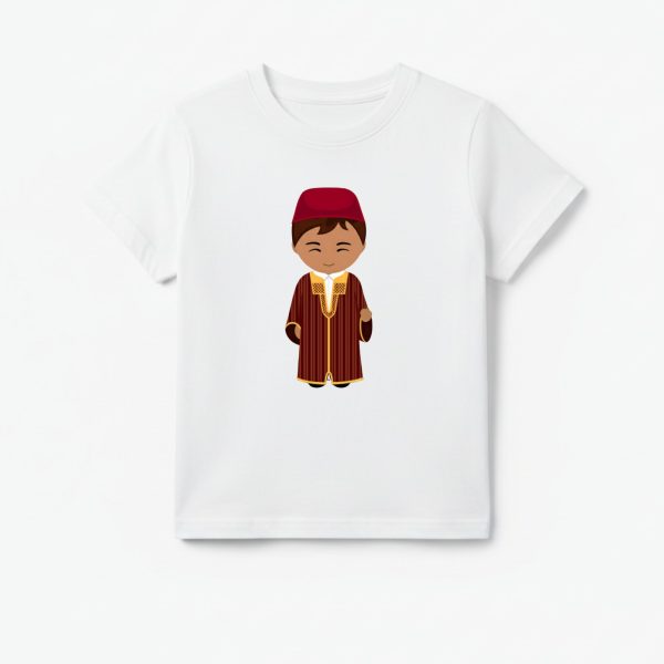 T-shirt Enfant Tunisien - Garçon en Jebba Marron Traditionnelle